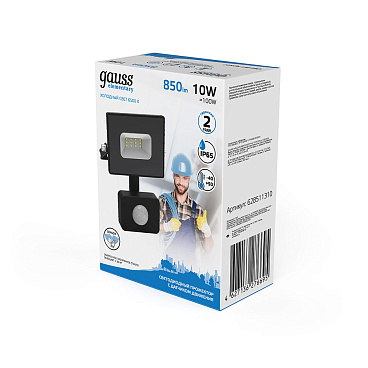 Прожектор светодиодный Gauss Elementary-S ДО-10 6500К 10 Вт IP65 с датчиком движения черный