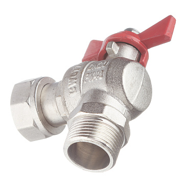Кран шаровой латунный Valtec Base 3/4 ВР(г) х 3/4 НР(ш) бабочка с накидной гайкой угловой (VT.267.N.0505)