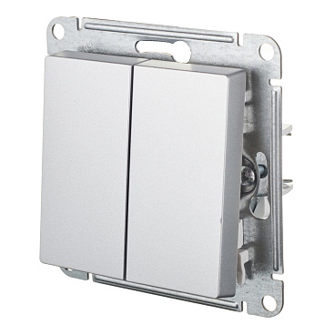 Выключатель Systeme Electric AtlasDesign двухклавишный встраиваемый алюминий (ATN000351)