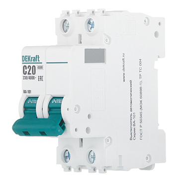 Автоматический выключатель модульный Dekraft BA-101 2P 20А тип C 4,5 кА 230/400 В (11067DEK)