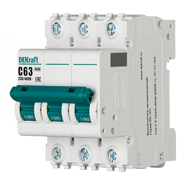 Автоматический выключатель модульный Dekraft ВА-101 3P 63А тип C 4,5 кА 400 В (11084DEK)