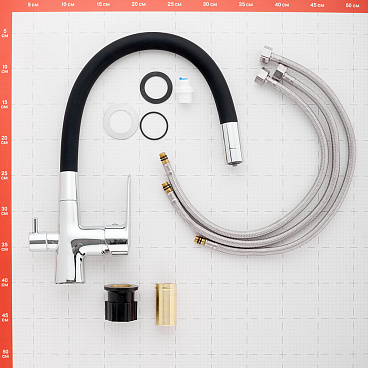 Смеситель для кухни Esko Coral черный/хром с гибким изливом с подключением к фильтру однорычажный (CL 03 B)