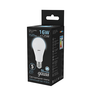Лампа светодиодная Gauss E27 4100К 16 Вт 1520 Лм 175-240 В груша тонированная