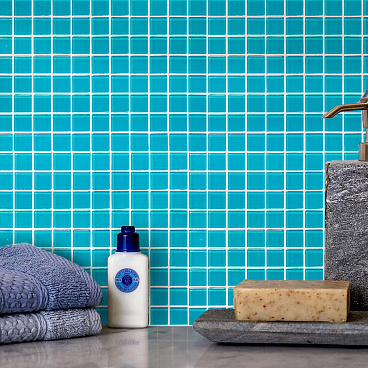 Мозаика Mir Mosaic Natural Color palette темно-голубая стеклянная 300х300х4 мм глянцевая