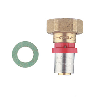 Соединитель прямой Tiemme с накидной гайкой и плоской прокладкой 16(пресс) х 3/4 ВР(г)