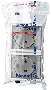 Розетка Simon 15 Aqua накладная белая со шторками с крышкой (1594443-030)