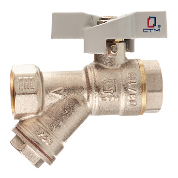 Кран шаровой латунный СТМ 1/2 ВР(г) х 1/2 ВР(г) бабочка с фильтром прямой