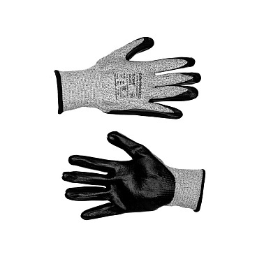 Перчатки нейлоновые 2 нити с полиуретановым покрытием антипорезные Technogloves Катлер серо-черные 10 (XL)