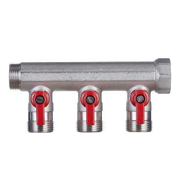Коллектор Henco 3/4 ВР(г) х 3 выхода 3/4 НР(ш) ЕК х 3/4 НР(ш) с шаровыми кранами (VB050503-ROOD)