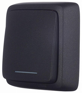 Выключатель Hegel Alfa одноклавишный накладной черный с подсветкой (ВА10-114-08)