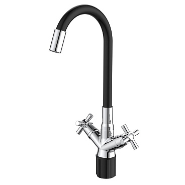 Смеситель для кухни Voda Dive хром/черный с гибким изливом двухвентильный (DV519FB)