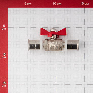 Кран шаровой латунный Valtec 16(пресс) х 16(пресс) для металлопластиковых труб бабочка прямой (VT.243.N.1616)