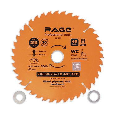 Диск пильный по дереву Rage by Vira Universal 216х30х1,8 мм 40 зубьев (594235)