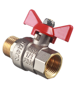 Кран шаровой латунный Valtec Base 1/2 ВР(г) х 1/2 НР(ш) бабочка прямой (VT.218.N.04)
