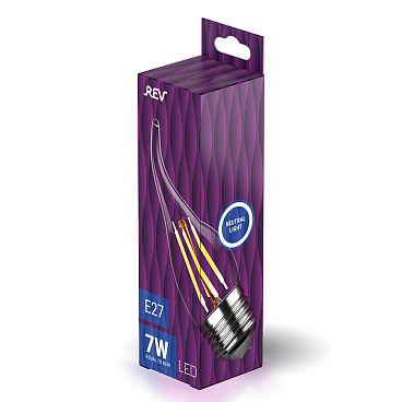 Лампа светодиодная филаментная Rev E27 4000К 7 Вт 730 Лм 220 В свеча на ветру FC37 прозрачная