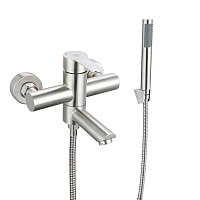 Смеситель для ванны РМС SUS124 нержавеющая сталь однорычажный с коротким изливом с лейкой (SUS124-009E)