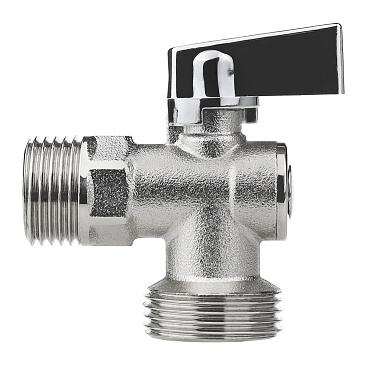 Кран шаровой латунный MasterProf Compact 1/2 НР(ш) х 3/4 НР(ш) к бытовой технике хром мини с отражателем угловой ГОСТ Р 59553-2021 (ИС.081209)