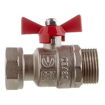 Кран шаровой латунный Valtec 1 ВР(г) х 1 НР(ш) проходной бабочка с накидной гайкой прямой (VT.260.N.0606)