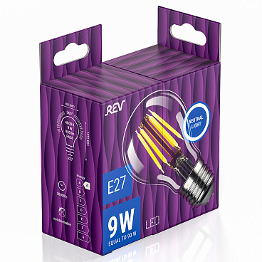 Лампа светодиодная филаментная Rev E27 4000К 9 Вт 900 Лм 220 В груша A60 прозрачная