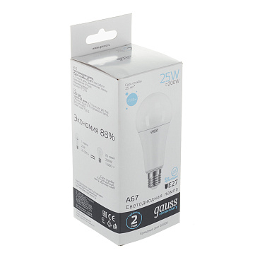 Лампа светодиодная Gauss E27 6500К 25 Вт 2150 Лм 180-240 В груша A67/A70 матовая