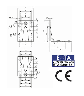Уголок крепежный усиленный оцинкованный 90х90х65х2.5 мм GAH ALBERTS