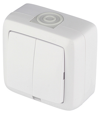 Выключатель Hegel Alfa двухклавишный накладной белый с подсветкой (ВА10-252)