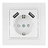 Розетка EKF Минск встраиваемая белая с заземлением 2хUSB-А (ERR16-028-100-2USB)