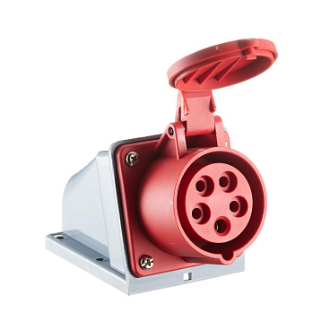 Розетка силовая угловая настенная Dekraft РС-103 с заземлением 3P+N+PE 3 фазы 16 А 380 В IP44 красная (26194DEK)