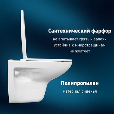 Унитаз подвесной Corsa Deco AX Rimless безободковый с сиденьем полипропилен микролифт (WHAX530RS)