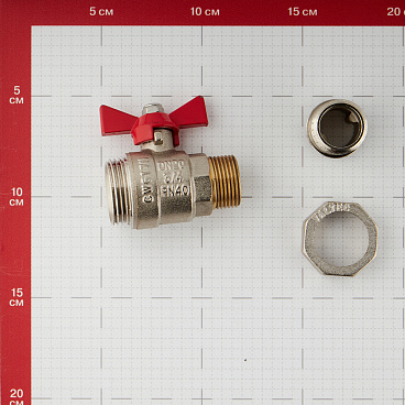 Кран шаровой латунный Valtec Base 3/4 НР(ш) х 3/4 НР(ш) бабочка с полусгоном прямой (VT.226.N.05)