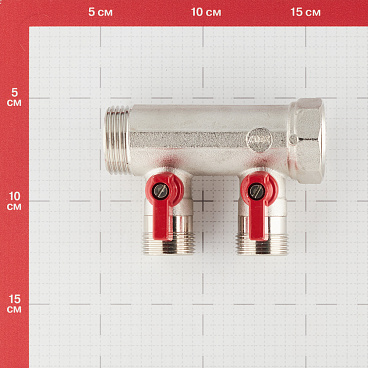 Коллектор Henco 1 ВР(г) х 2 выхода 3/4 НР(ш) ЕК х 1 НР(ш) с шаровыми кранами (VB060502-ROOD)