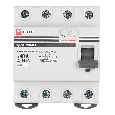 УЗО EKF PROxima ВД-100 40А 3P+N тип AC 30 мА 4,5 кА компактное (elcb-4-40-30-em-pro)