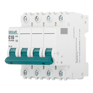 Автоматический выключатель модульный Dekraft BA-101 4Р 10А тип C 4,5 кА 230/400 В (11089DEK)