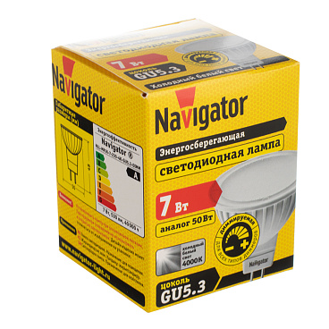 Лампа светодиодная Navigator GU5.3 4000К 7 Вт 530 Лм 220 В рефлектор MR16 матовая диммируемая