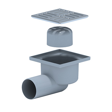 Трап душевой горизонтальный АНИ пласт с гидрозатвором 100х100 мм d50 мм решетка из нержавеющей стали (TA5102)