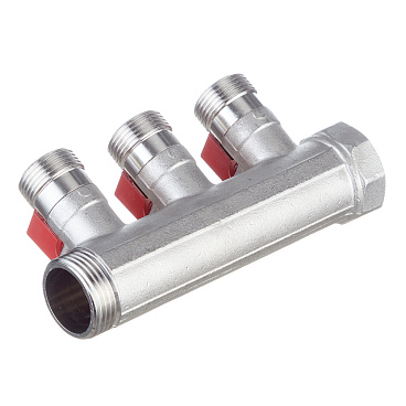 Коллектор Henco 1 ВР(г) х 3 выхода 3/4 НР(ш) ЕК х 1 НР(ш) с шаровыми кранами (VB060503-ROOD)