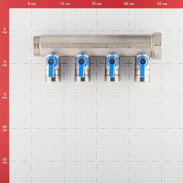 Коллектор Henco 1 ВР(г) х 4 выхода 3/4 НР(ш) ЕК х 1 НР(ш) с шаровыми кранами (VB060504-BLAUW)