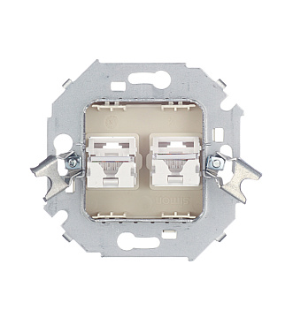 Розетка компьютерная Simon 15 встраиваемая слоновая кость 2хRJ45 (1591593-031)