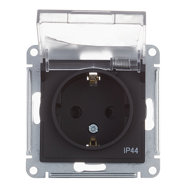 Розетка Systeme Electric AtlasDesign Aqua встраиваемая карбон со шторками с крышкой (ATN441046)