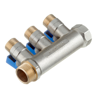 Коллектор Stout 3/4 ВР(г) х 3 выхода 1/2 НР(ш) х 3/4 НР(ш) с шаровыми кранами (SMB 6211 341203)