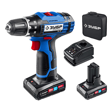 Дрель-шуруповерт аккумуляторная Зубр DL-121-42 12 В 4 Ач Li-Ion 2 АКБ и ЗУ