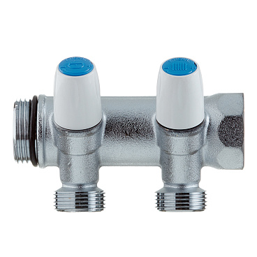 Коллектор Tiemme 1 ВР(г) х 2 выхода 3/4 НР(ш) ЕК х 1 НР(ш) регулируемый (1860024/1877K50060502)