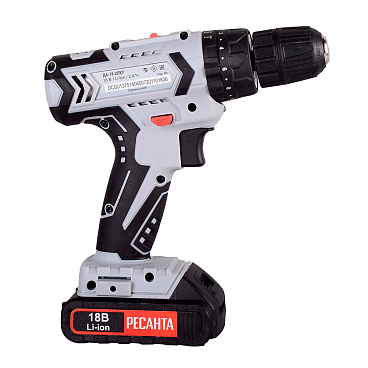 Дрель-шуруповерт ударная аккумуляторная Ресанта ДА-18-2ЛК-У 18 В 2 Ач Li-Ion 2 АКБ и ЗУ (75/14/6)