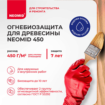 Антисептик Neomid 450 огнебиозащитный II группа бесцветный 10 кг