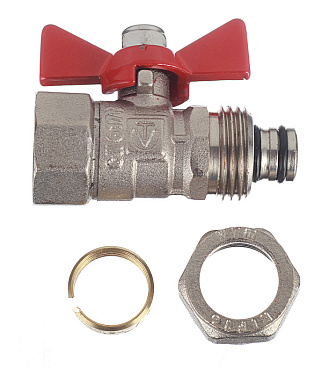 Кран шаровой латунный Valtec 16 обж(ц) х 1/2 ВР(г) для металлопластиковых труб бабочка прямой (VT.342.N.1604)