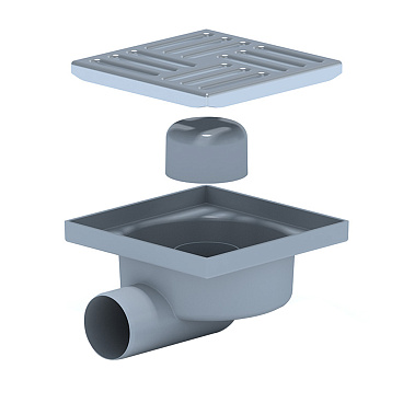Трап душевой горизонтальный АНИ пласт с гидрозатвором 150х150 мм d50 мм решетка из нержавеющей стали (TA5112)