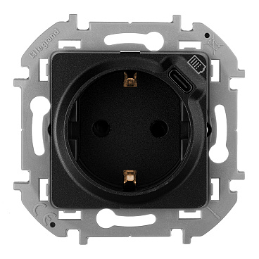 Розетка Legrand Inspiria встраиваемая антрацит с заземлением с USB Type-C (673773)