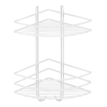 Полка для ванной Металаксон Drop угловая двухъярусная с крючками 200х200х385 мм металл белая (48991-2БМ)