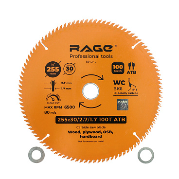 Диск пильный по дереву Rage by Vira Clean cut 255х30х1,7 мм 100 зубьев (594240)