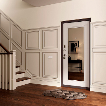 Дверь входная Mastino Ютта правая букле шоколад - ларче бьянко с зеркалом 860х2050 мм